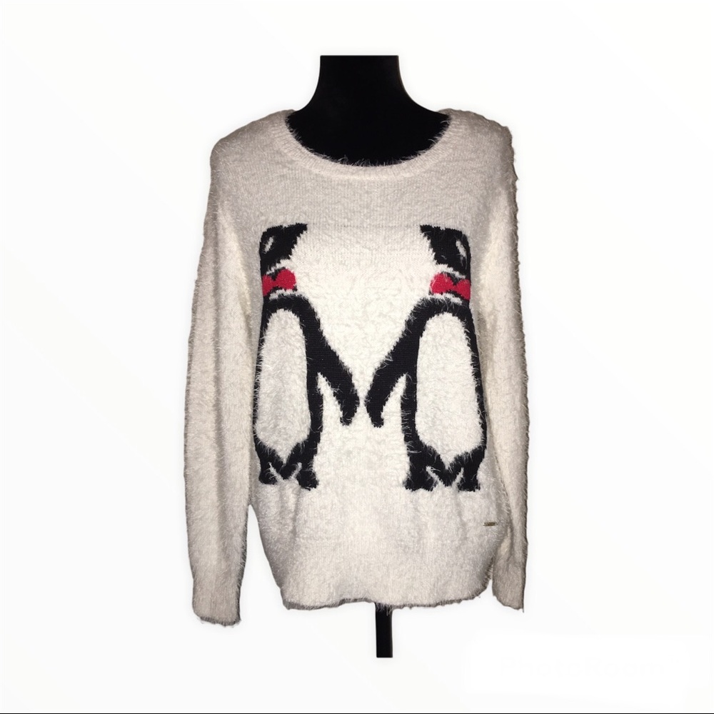 Black Rivet White Sweater with Penguins Size Medium